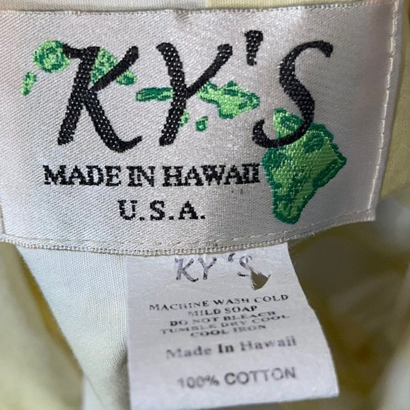 Vintage Ky's Yellow Airplane Beach Volcano Hawaiian Aloha Shirt Men's 2XL - Picture 9 of 10